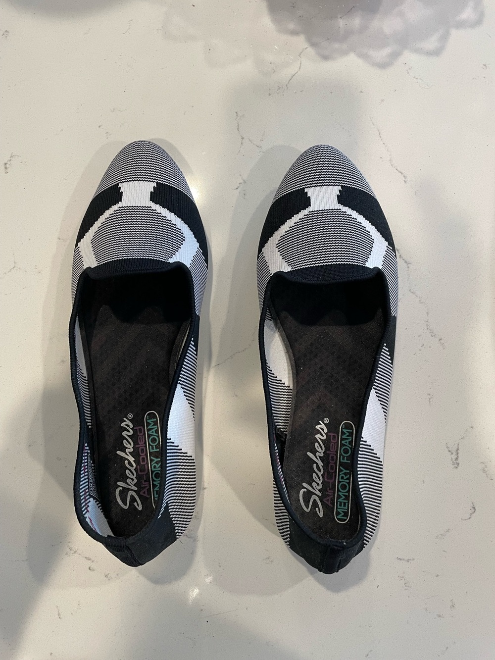 Skechers Black and White Knit Slip-On Flats